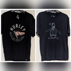 Hurley Black Logo T Shirt & Original Penguin Navy Tee 2PCS Lot Size Small